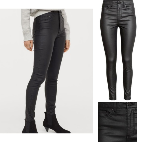 H&M Denim - H&M Black Leather Coated High Waisted Jeans Sz 6